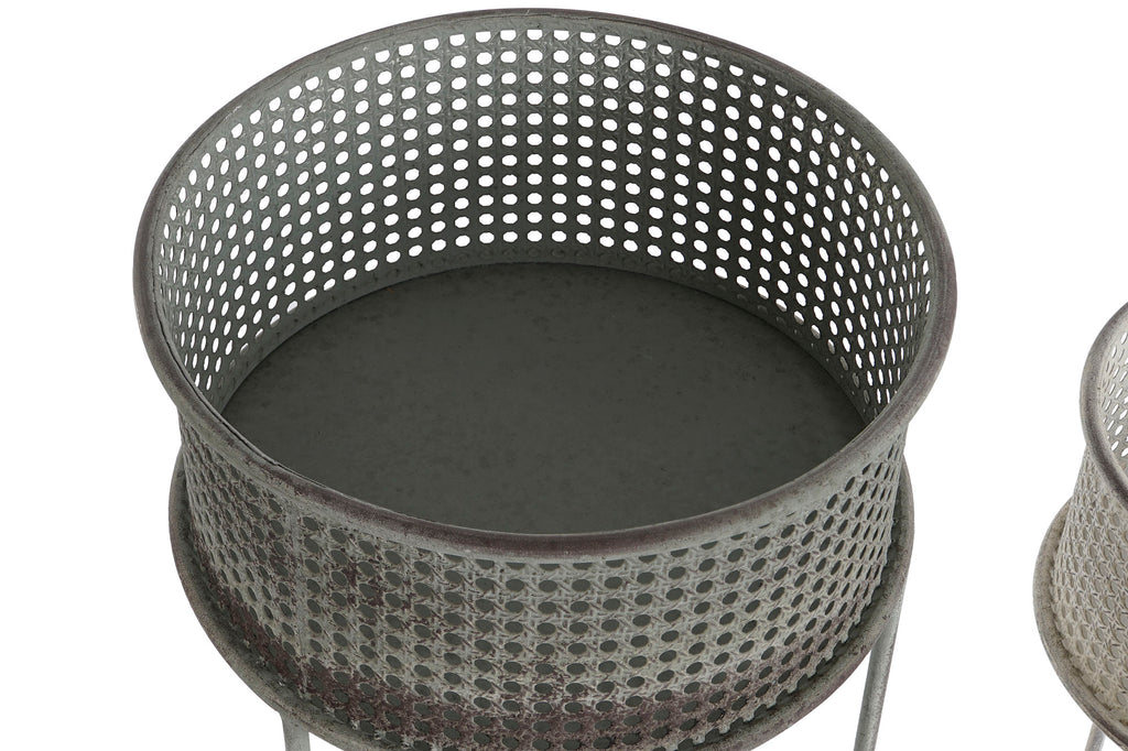 MACETERO SET 2 METAL 33X33X70 ENVEJECIDO BLANCO - Imagen 2