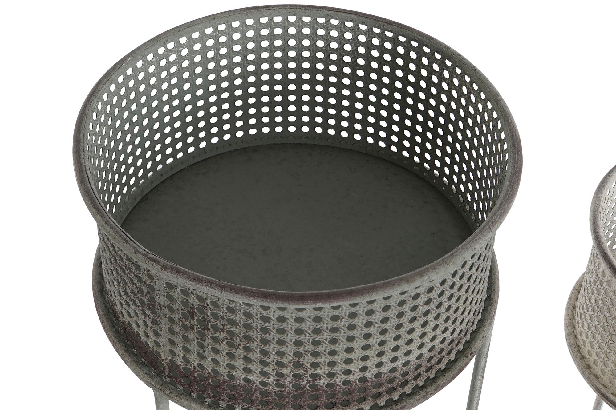 MACETERO SET 2 METAL 33X33X70 ENVEJECIDO BLANCO - Imagen 2