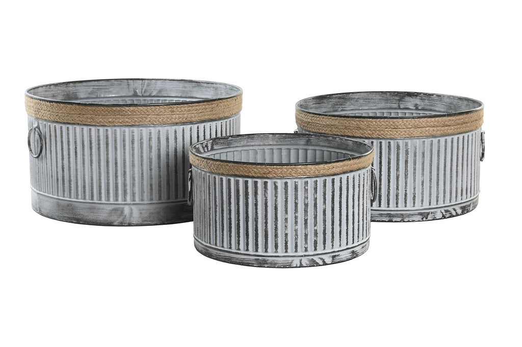 MACETERO SET 3 METAL CUERDA 38X38X21 DESGASTADO - Imagen 1