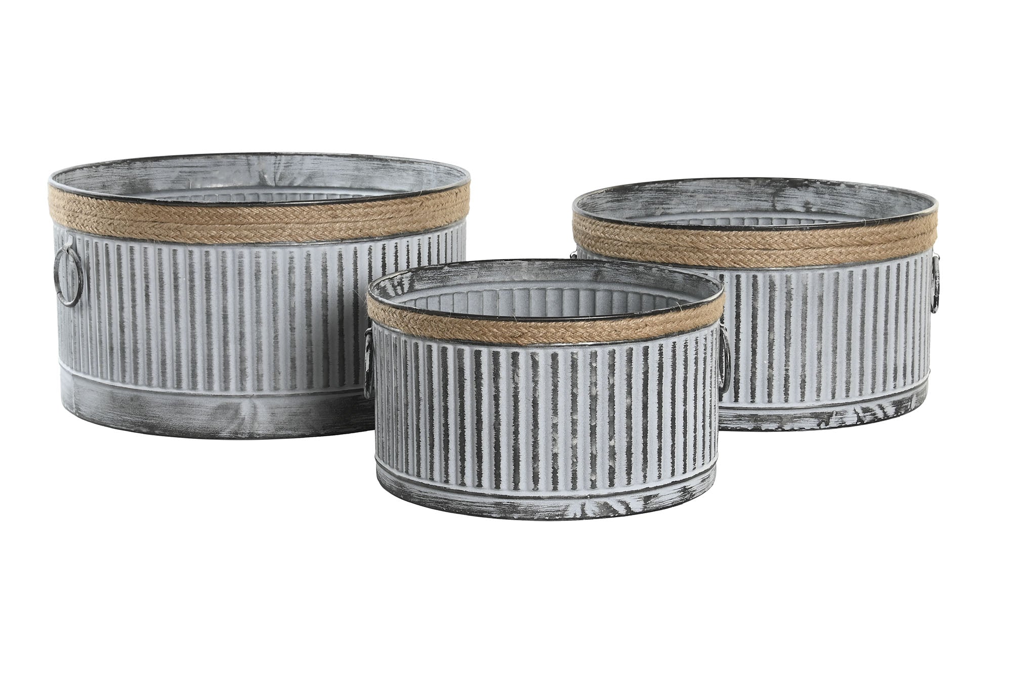 MACETERO SET 3 METAL CUERDA 38X38X21 DESGASTADO - Imagen 1