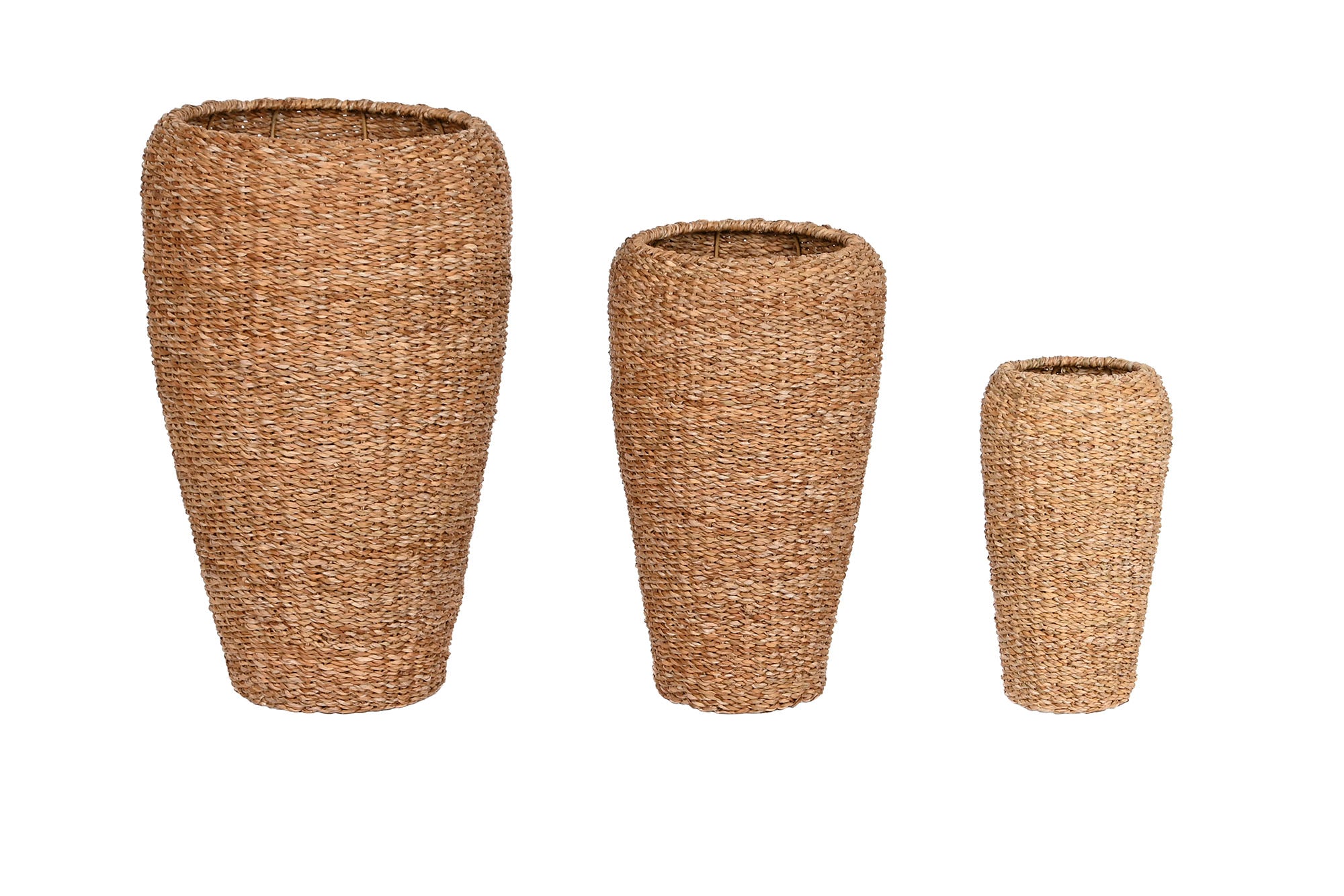 MACETERO SET 3 SEAGRASS METAL 43X43X70 NATURAL - Imagen 1