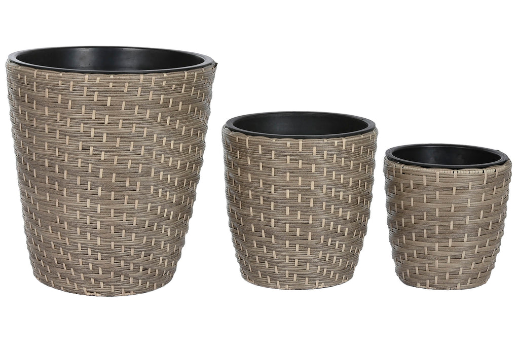 MACETERO SET 3 RATAN SINTETICO PP 40X40X45 NATURAL - Imagen 2