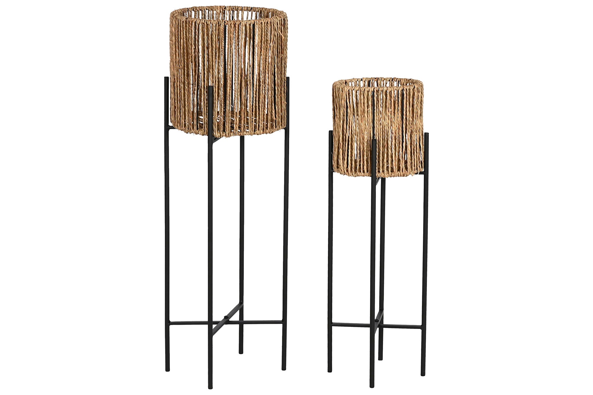 MACETERO SET 2 METAL FIBRA 24X24X77 NEGRO - Imagen 1