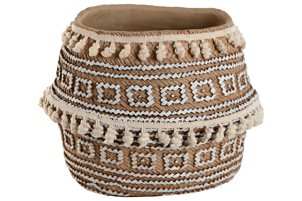 MACETERO CEMENTO 34X34X26 POMPONES MARRON - Imagen 1