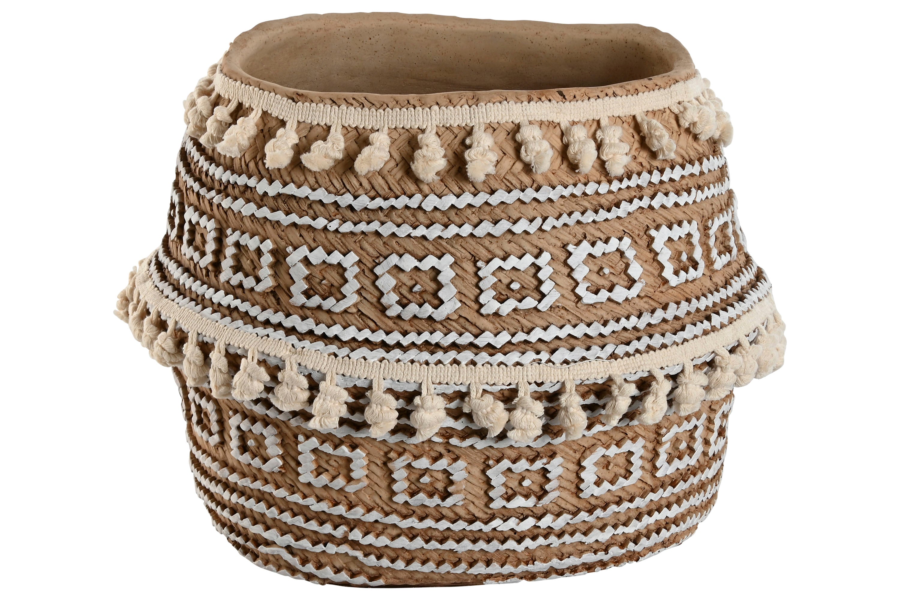 MACETERO CEMENTO 34X34X26 POMPONES MARRON - Imagen 1