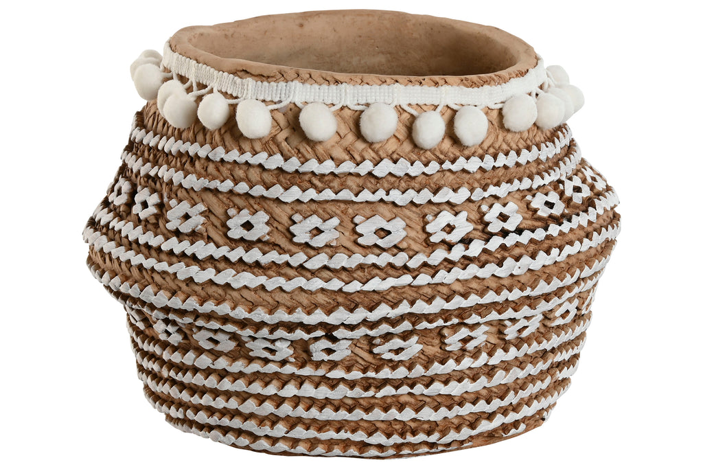 MACETERO CEMENTO 25X25X18 POMPONES MARRON - Imagen 1