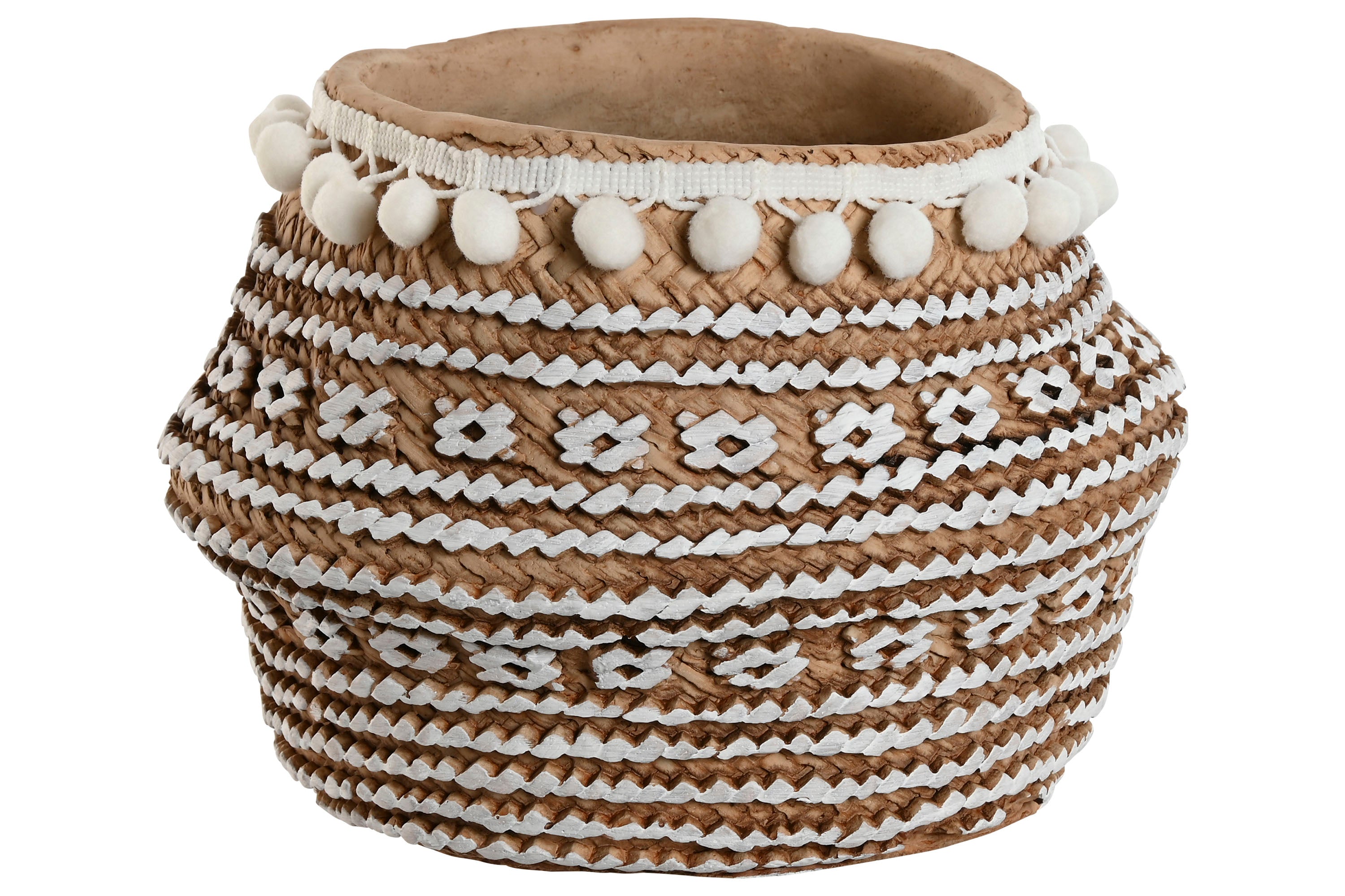 MACETERO CEMENTO 25X25X18 POMPONES MARRON - Imagen 1