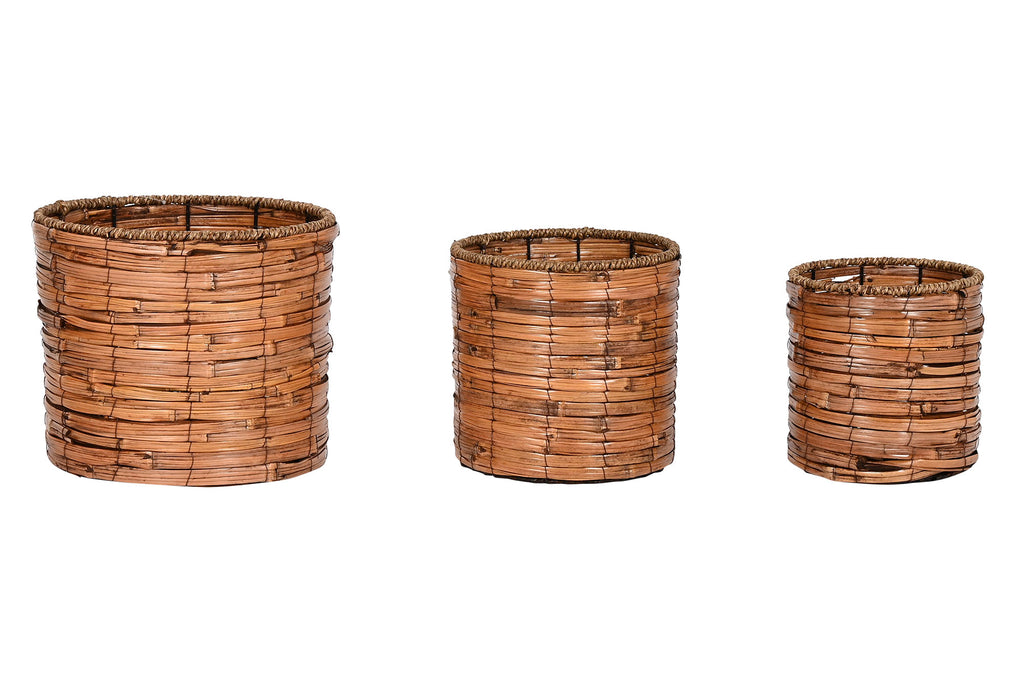 MACETERO SET 3 RATAN METAL 31X31X27 NATURAL MARRON - Imagen 2
