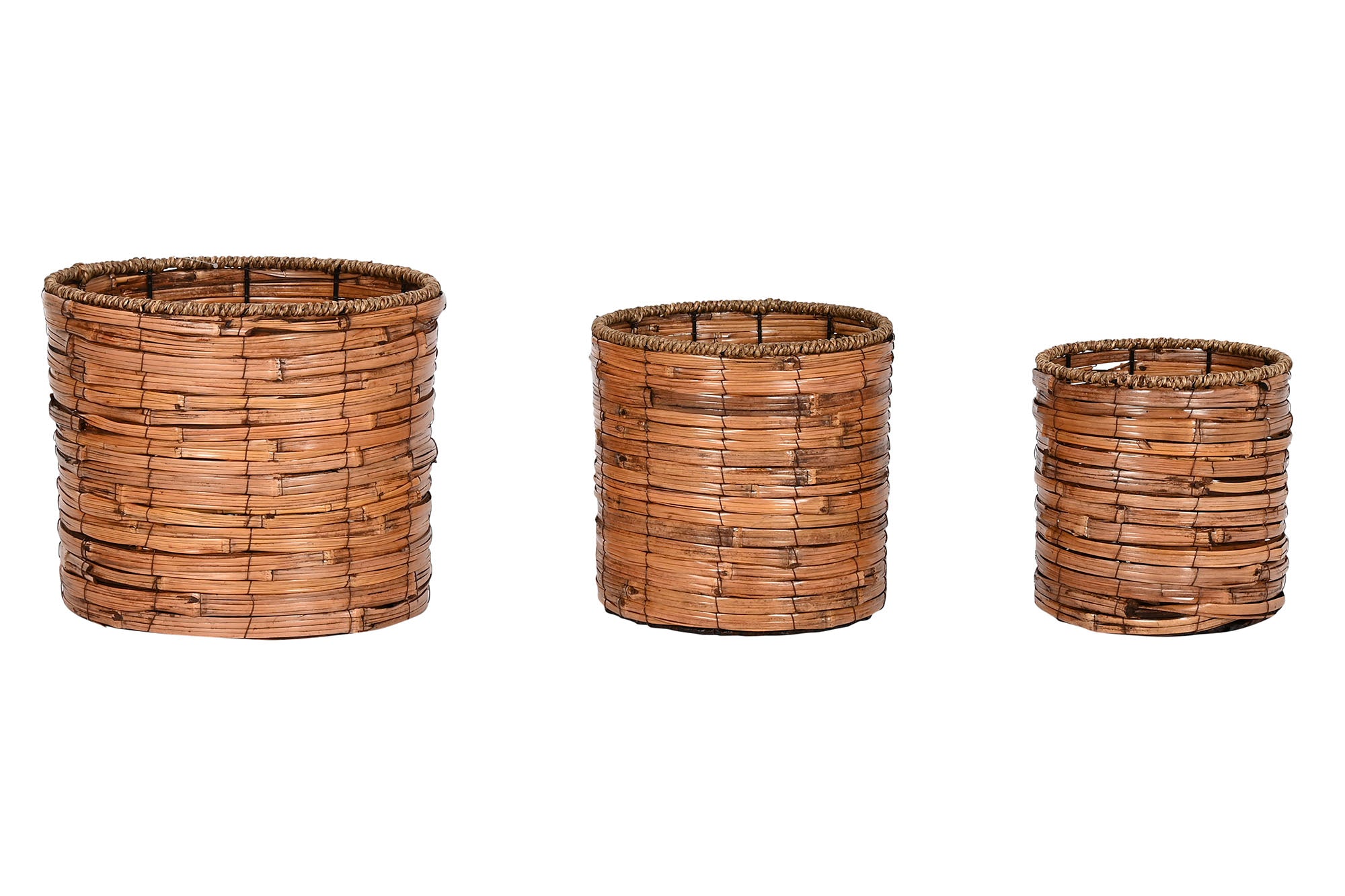 MACETERO SET 3 RATAN METAL 31X31X27 NATURAL MARRON - Imagen 2
