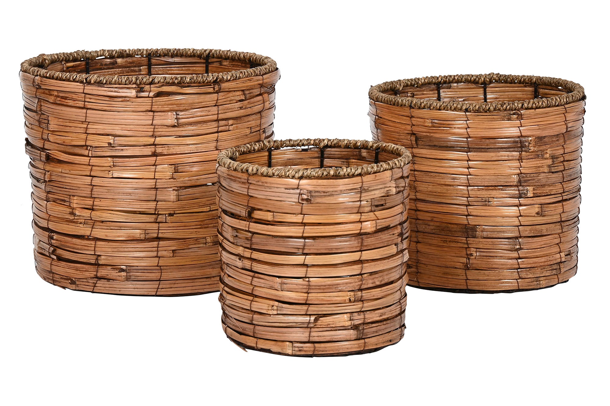 MACETERO SET 3 RATAN METAL 31X31X27 NATURAL MARRON - Imagen 4