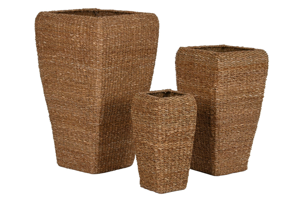 MACETERO SET 3 SEAGRASS METAL 40X40X70 NATURAL - Imagen 2