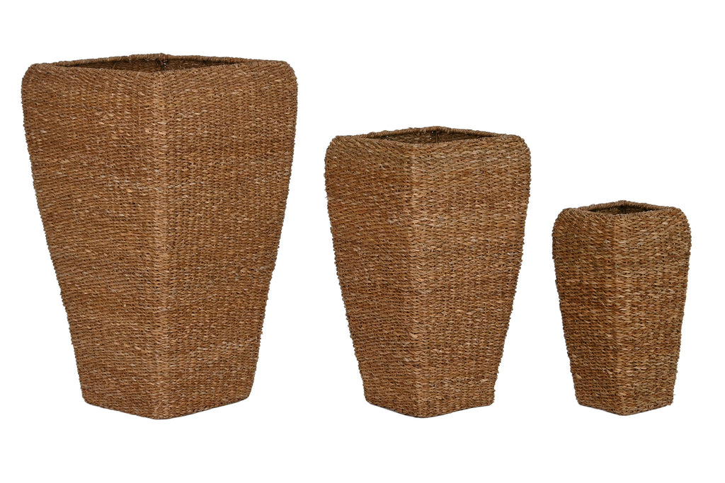MACETERO SET 3 SEAGRASS METAL 40X40X70 NATURAL - Imagen 4