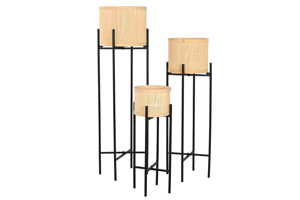 MACETERO SET 3 BAMBU METAL 31X31X103 NEGRO - Imagen 1