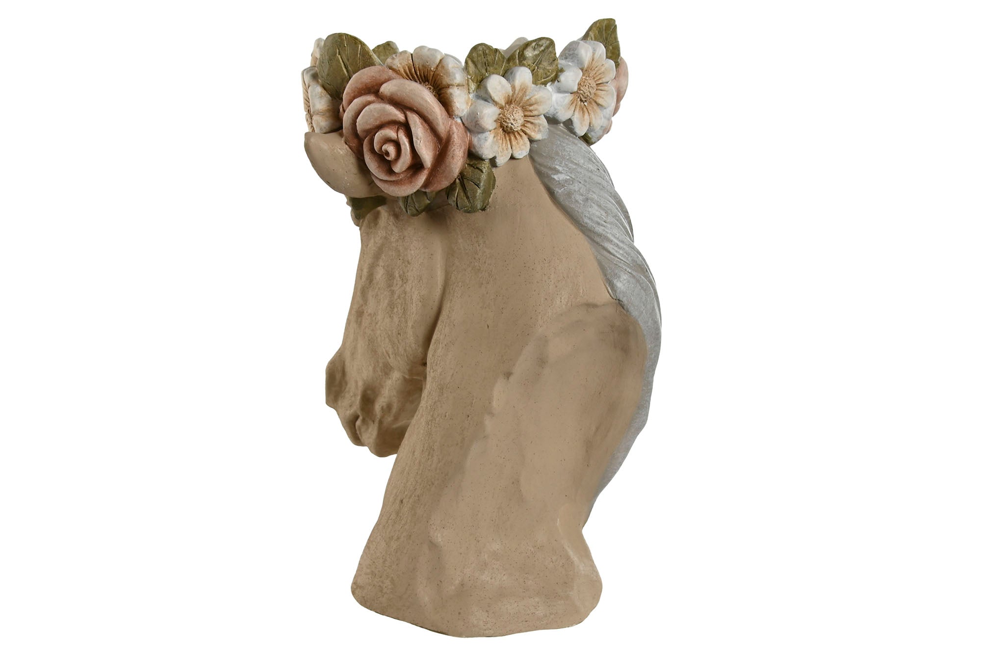 MACETERO MAGNESIA 31X27X42 CABALLO FLORES CREMA - Imagen 1