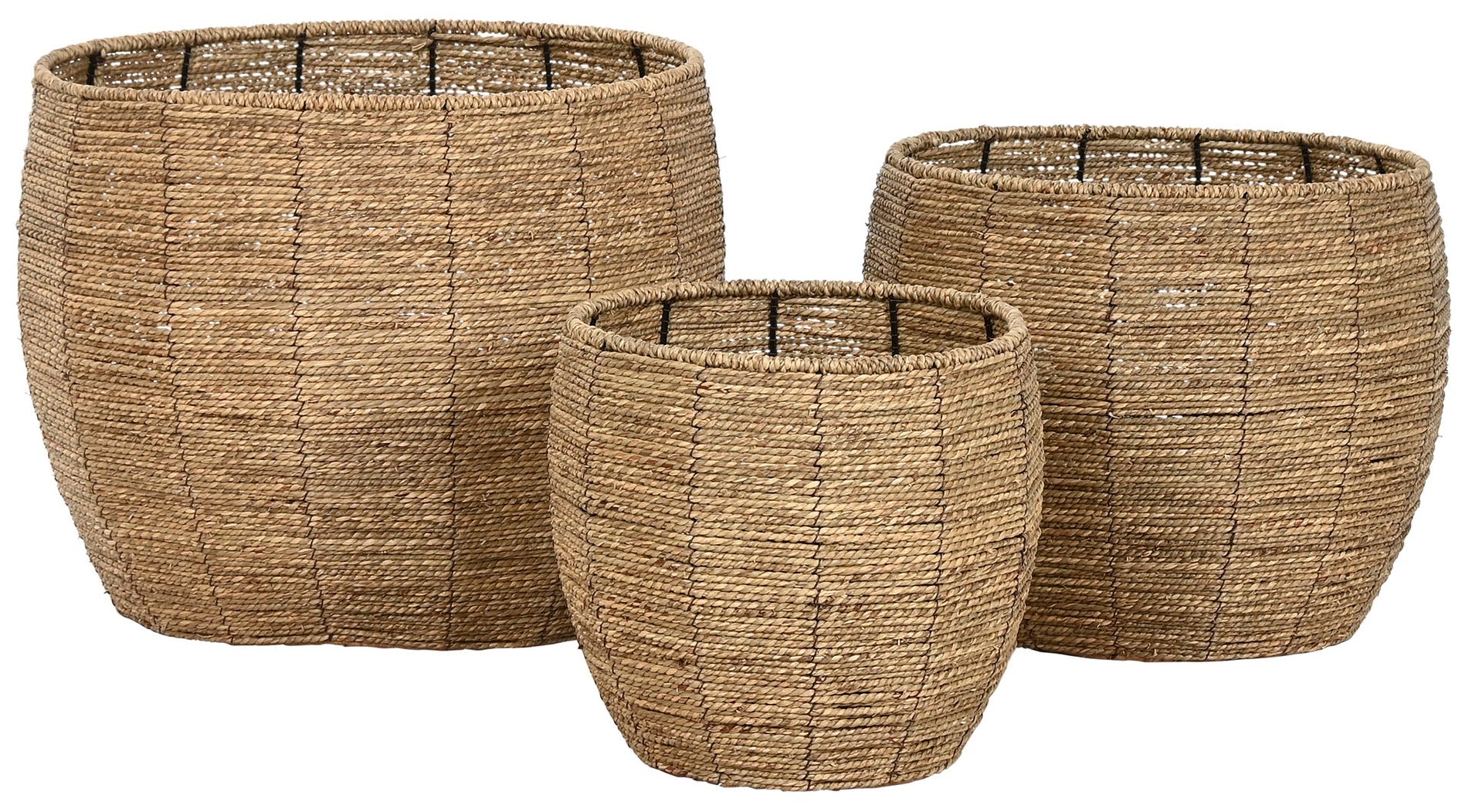 MACETERO SET 3 FIBRA METAL 43X43X37 NATURAL MARRON - Imagen 2
