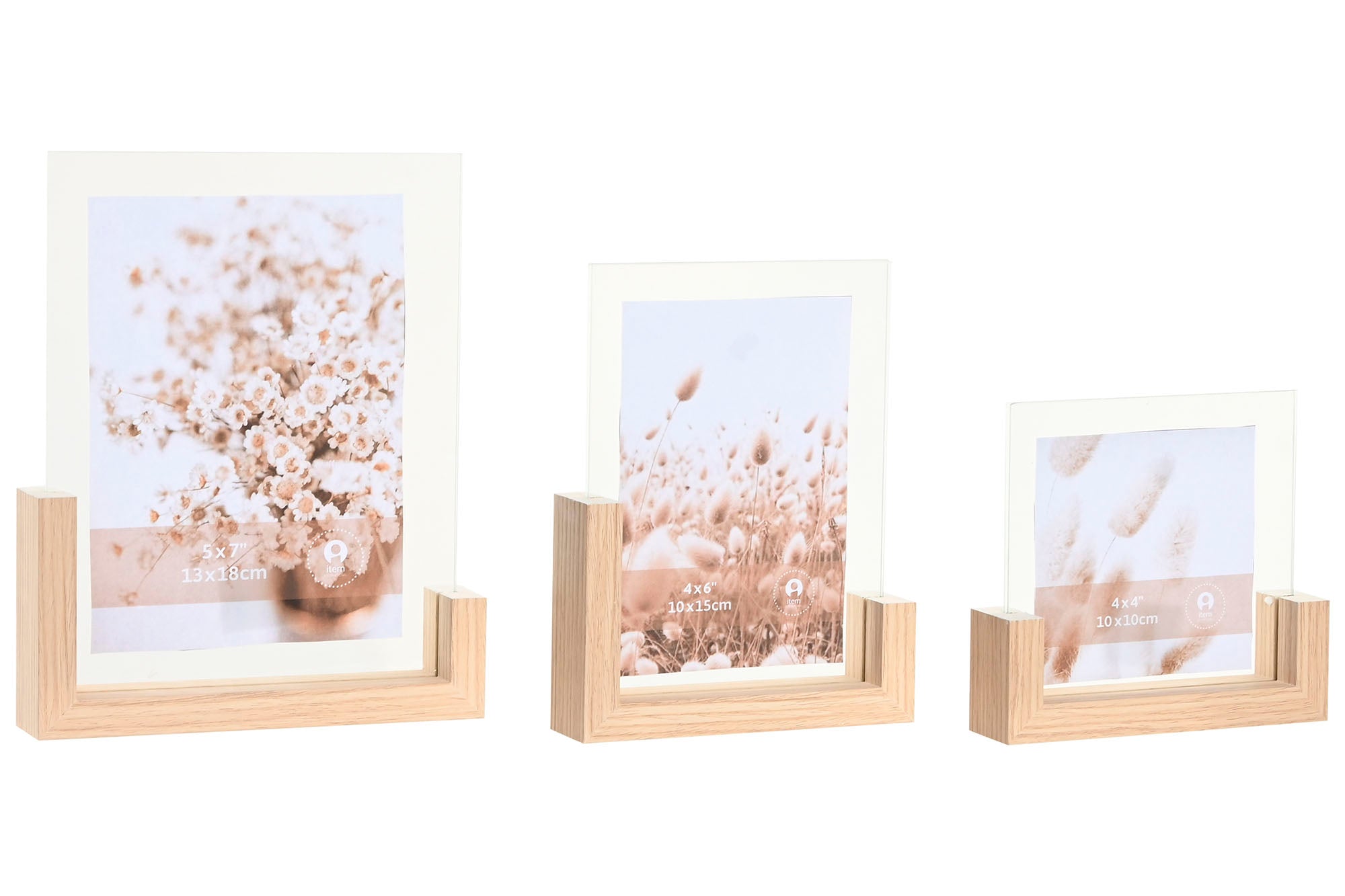 MARCO FOTO SET 3 MDF CRISTAL 15X3,5X19 NATURAL - Imagen 1