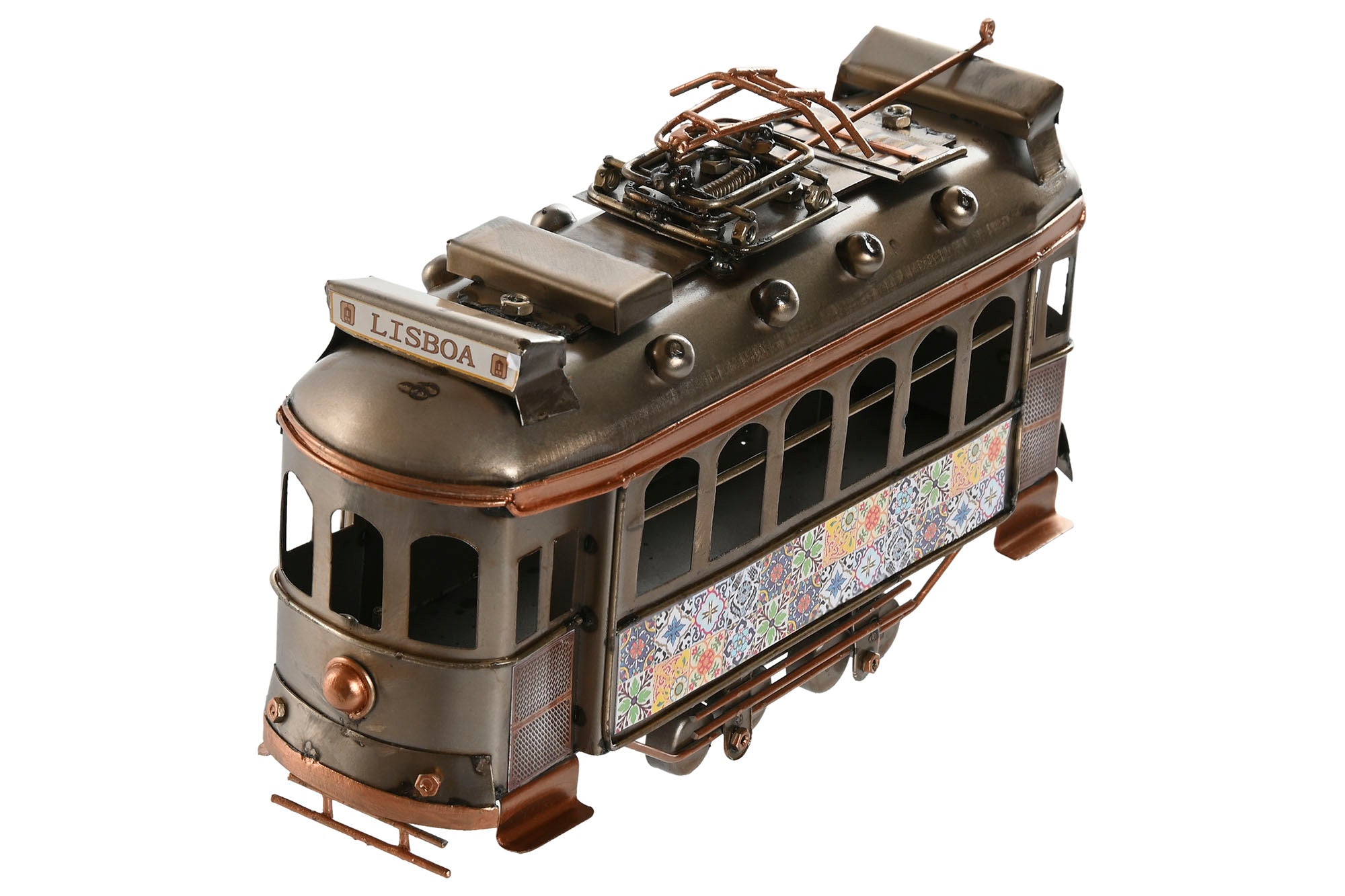 VEHICULO DECORACION METAL 20X7X12 TRANVIA PLATEADO - Imagen 2