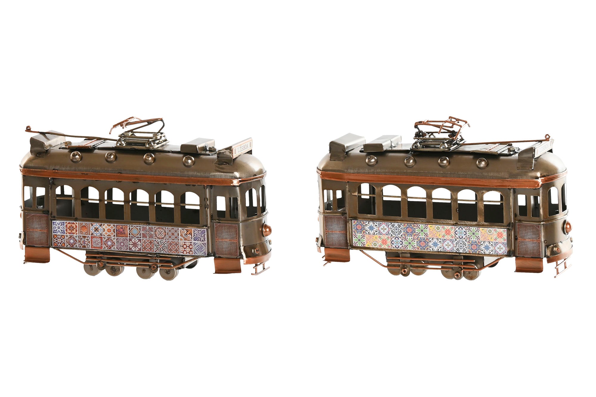 VEHICULO DECORACION METAL 20X7X12 TRANVIA PLATEADO - Imagen 1