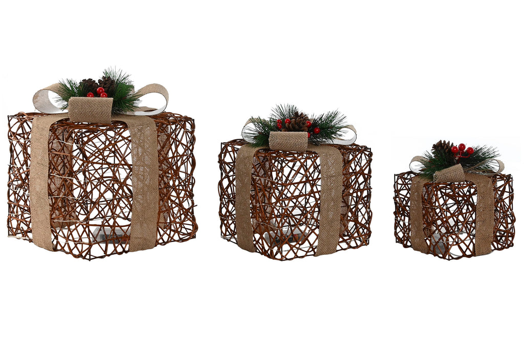 PACK DE 2 REGALO SET 3 LED RATAN 26X26X30 NATURAL