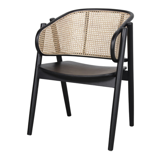 YUMAK NEGRO SILLA MADERA OLMO ASIENTO MADERA Y RESPALDO RATAN COLOR NEGRO TIPO CANAGE L62xA59xHA43/HR80CM - REPOSA BRAZOS: H69-77CM